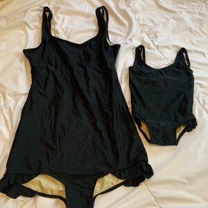 Chic Mommy & Me Matching Black One-Piece Swimsuit Set Red Dolly Swimwear L/9-12